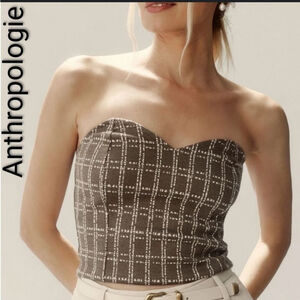 Women's Maeve by Anthropologie Brown & White Plaid Strapless Crop Top XS career